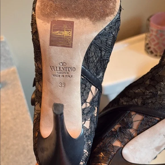 Valentino Black Heeled Boots with Lace Overlay - Picture 3 of 4